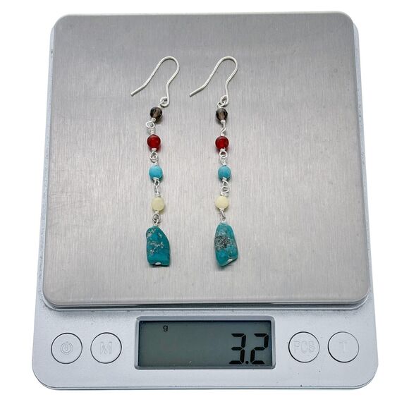 Vintage Thai FS Sterling Silver 925 Mult Gem Bead Dangle Earrings - Picture 5 of 5